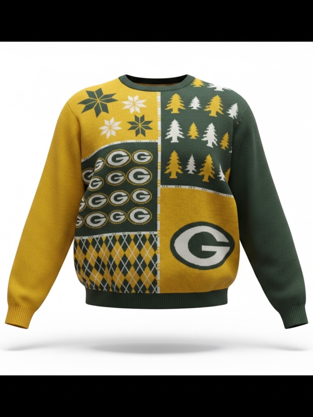 Green Bay Packers, Green and Gold Patchwork Crewneck Sweater